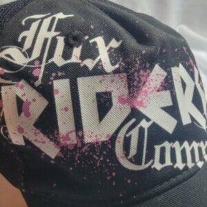 Y2K Fox Riding Company Trucker Hat Black Pink Snapback Moto Cap